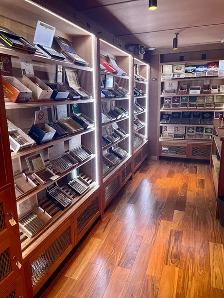humidor aisle with lit shelving