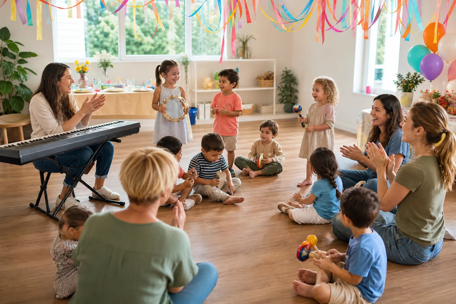 children playing a music game at a birthday party