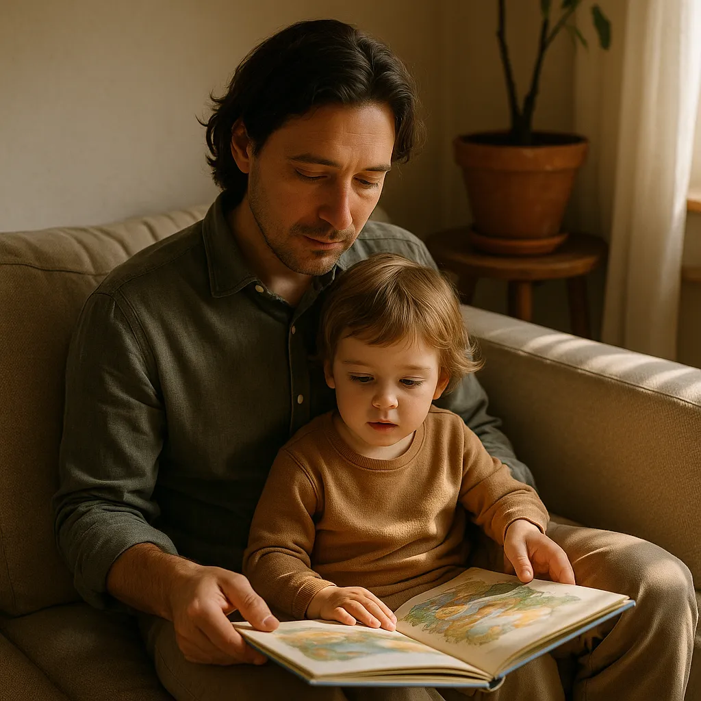 parent reading a picture book with a preschool child