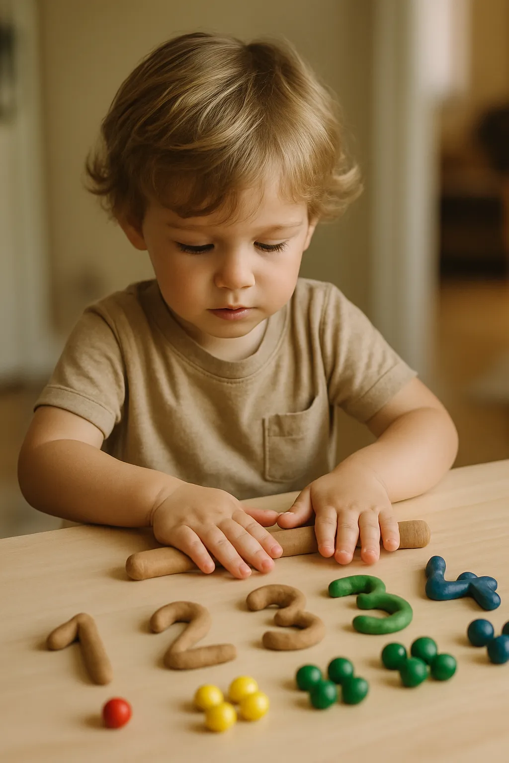 preschool child making play dough numbers