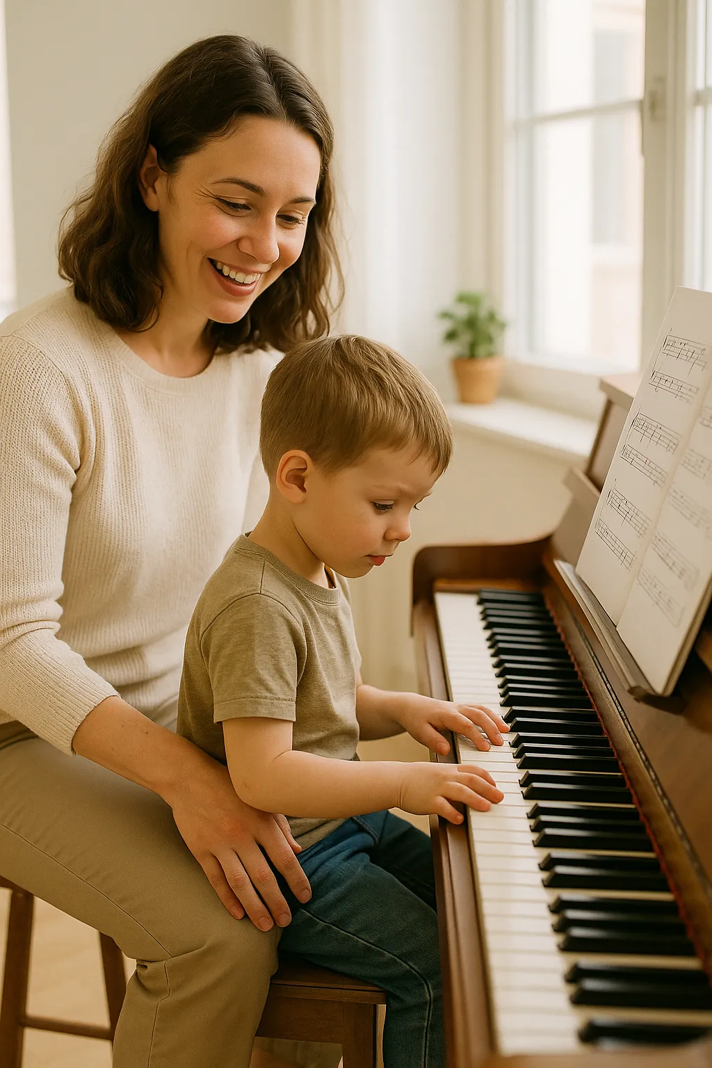 young child in piano lesson with teacher