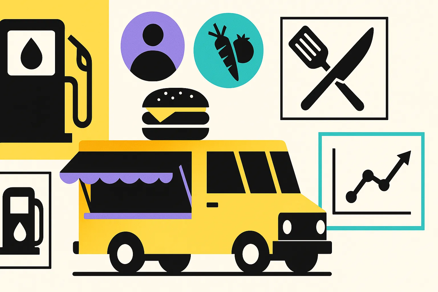 food truck startup budget illustration with charts and icons