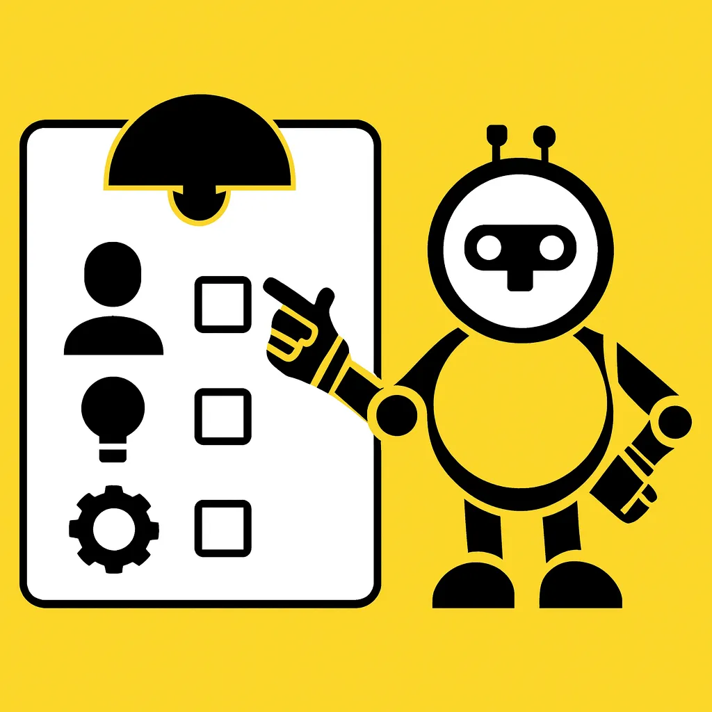 robot beside hiring board with role checklist