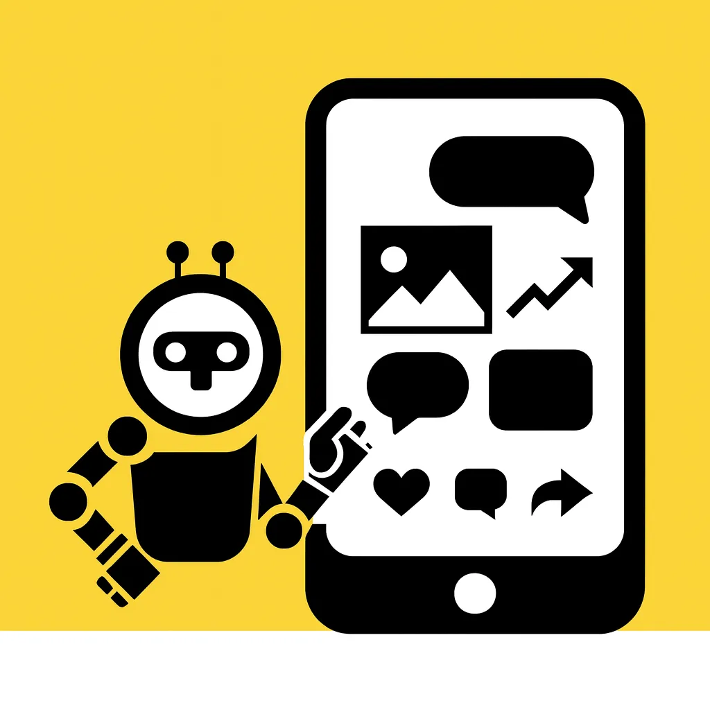 robot beside smartphone with social media tiles