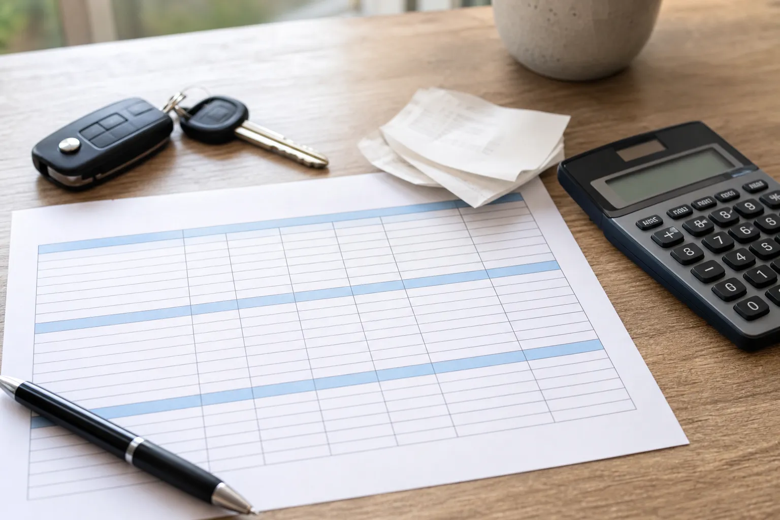 budget sheet with car keys and calculator