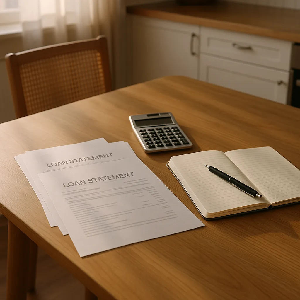 calculator statements and notebook on a table
