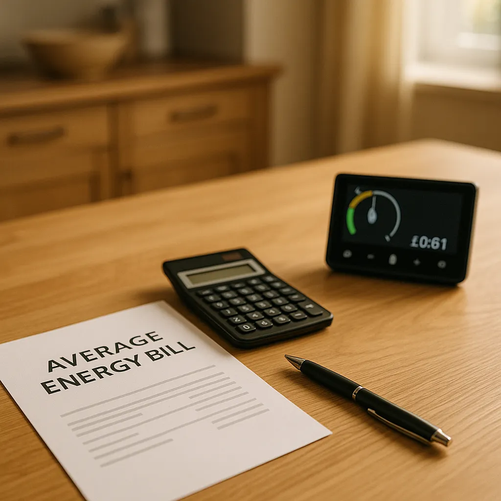 energy bill calculator and smart meter on a kitchen table