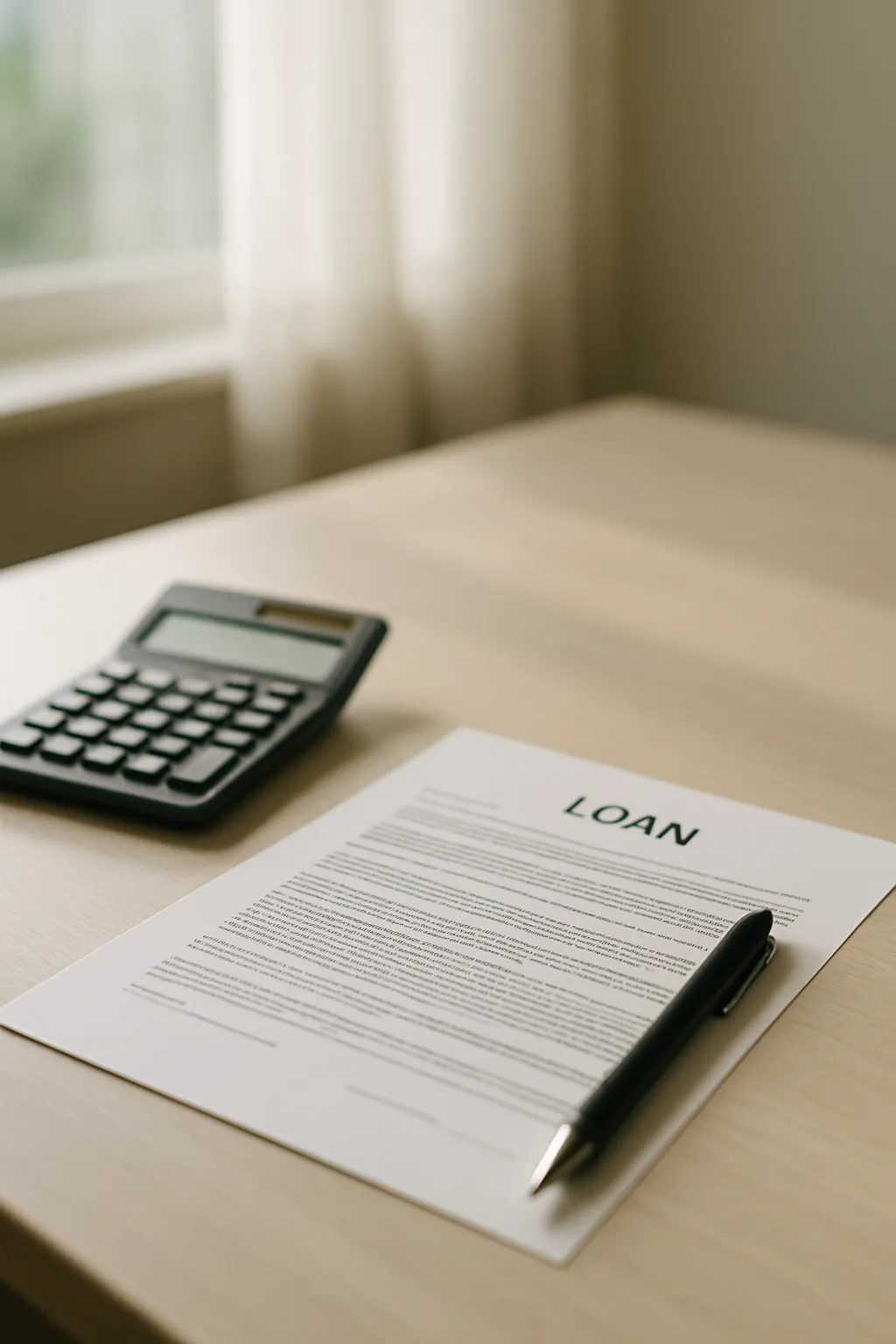 loan paperwork calculator and pen on a desk