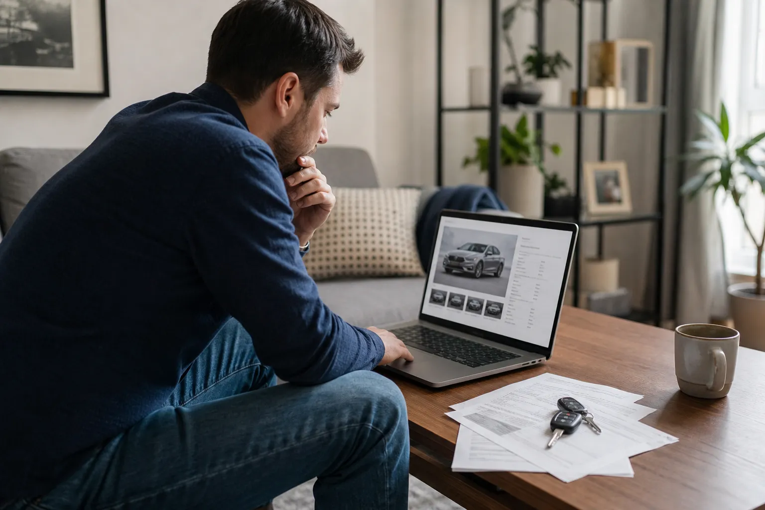 person checking car details on a laptop