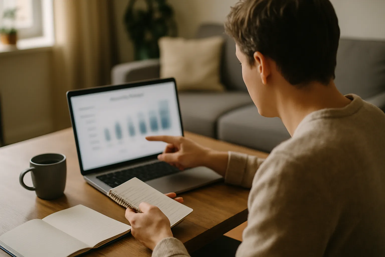 person comparing budget figures on a laptop