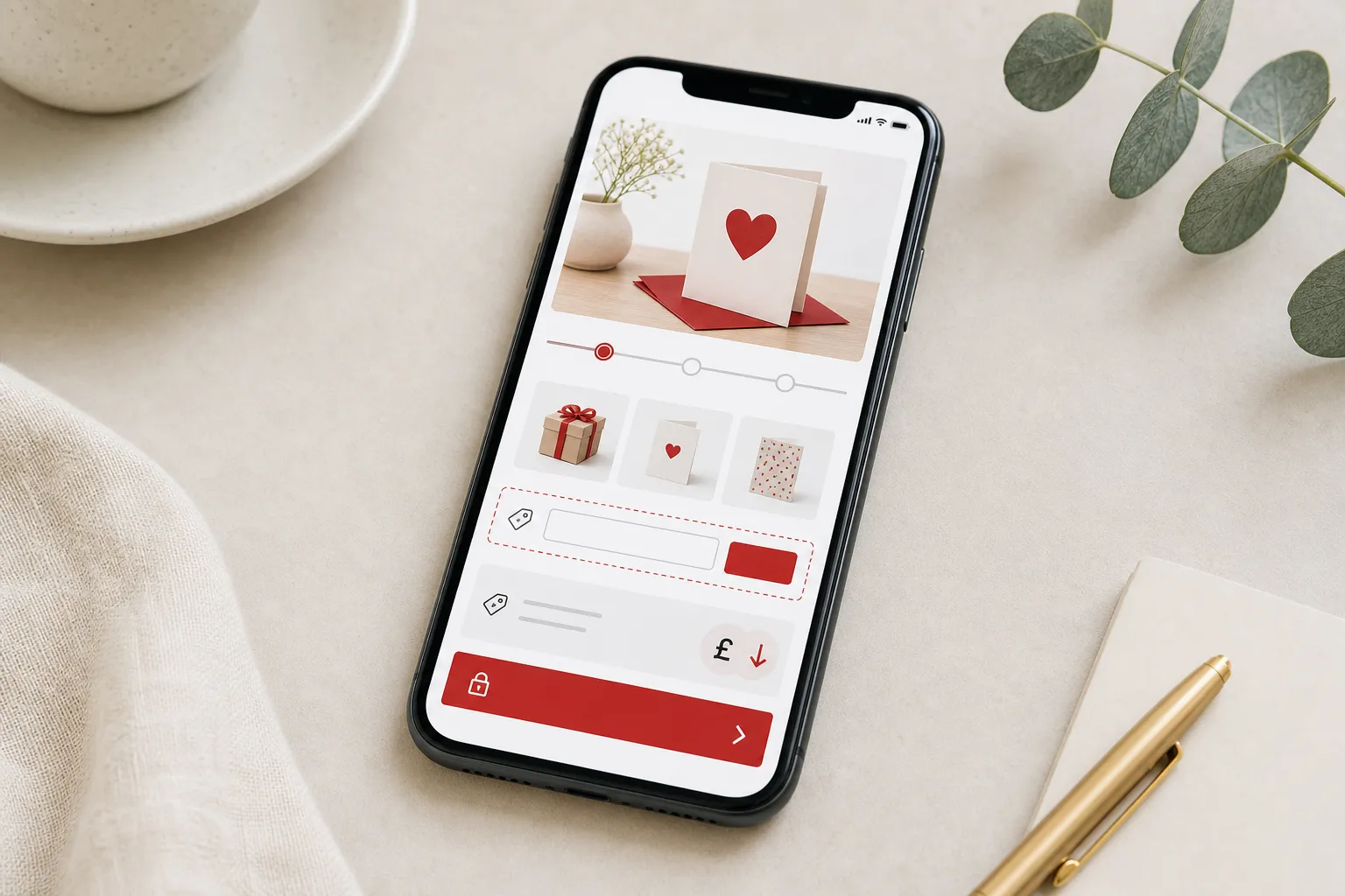 smartphone checkout with voucher code and gift icons