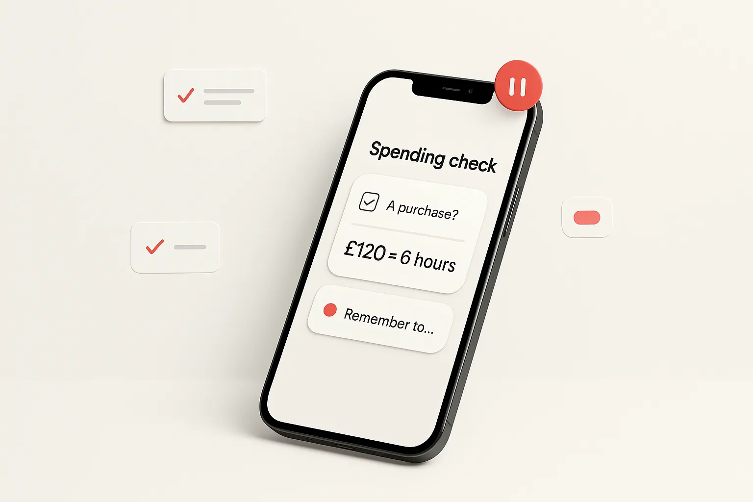smartphone with spending checklist and pause icons